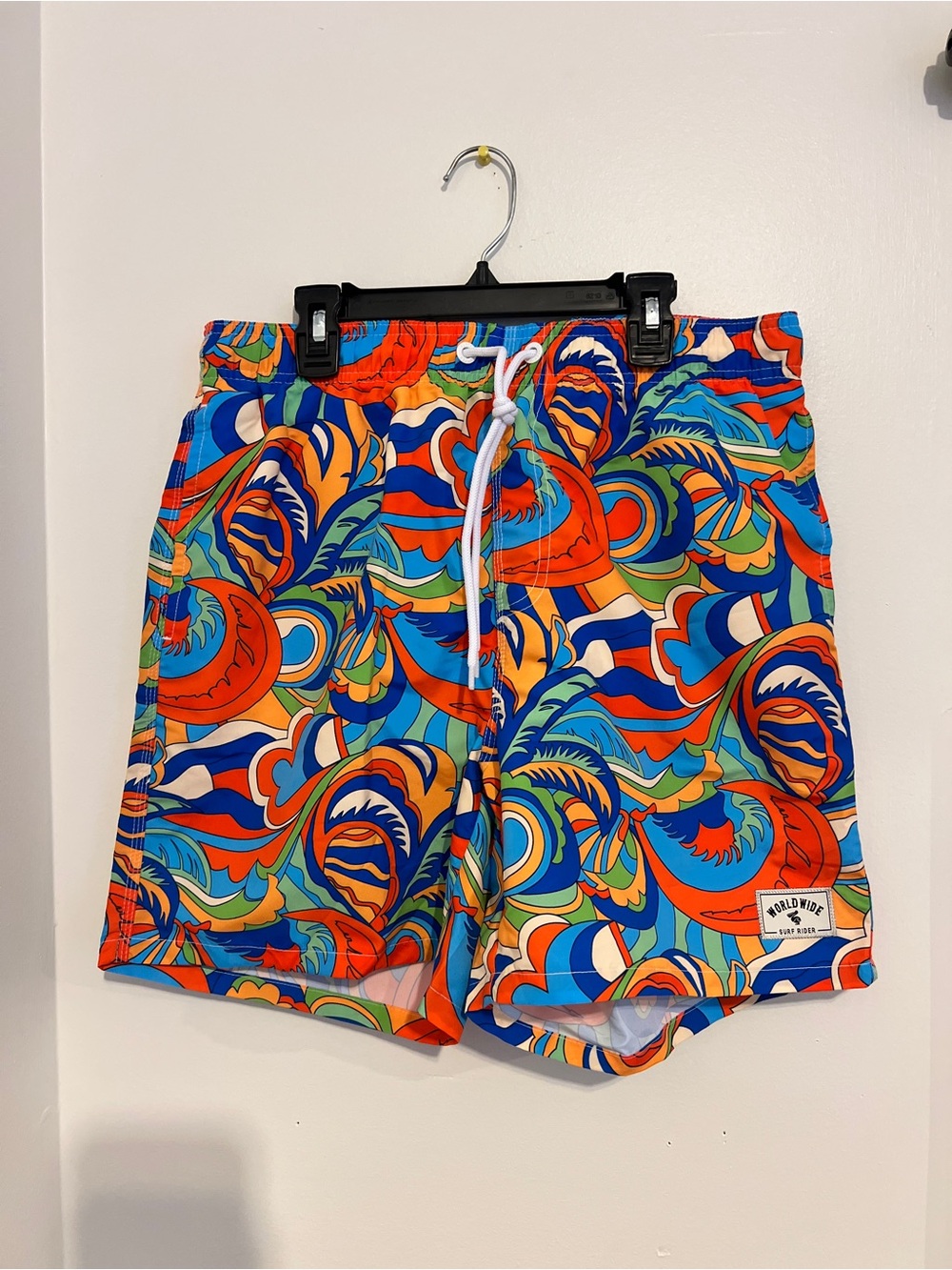 Vibrant Multicolor Swim Trunks with Blue & Orange Abstract Print